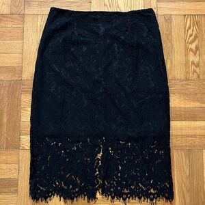 Black Laced Pencil Midi Skirt